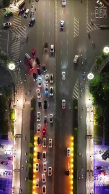 航拍广西桂林城市交通大道夜景